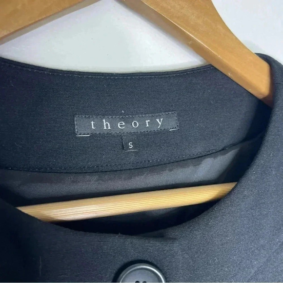 Theory Black Button Up Collarless Blazer Jacket Size Small - Picture 4 of 8